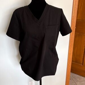 White Crosd  Black V-Neck Women's Scrub Top